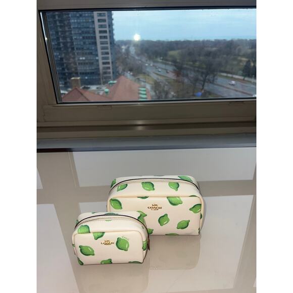 Sale!! Coach Coin Pouch Lime Print Design Bag Coach Cosmetic Case Pouch - Picture 1 of 12